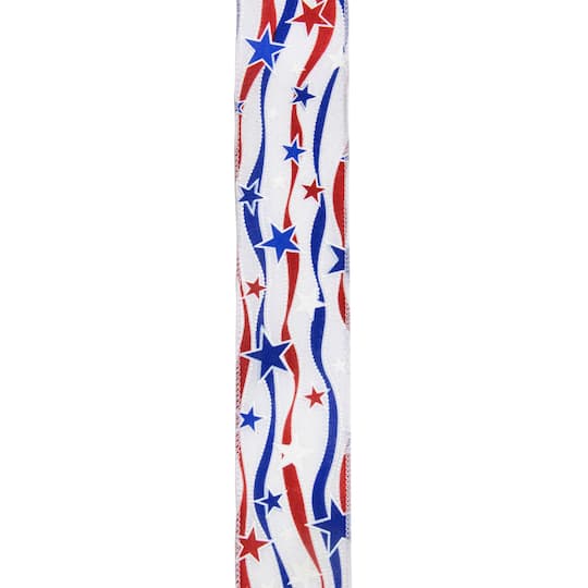 Patriotic Stars & Stripes Wired Craft Ribbon, 2.5" x 10yd.